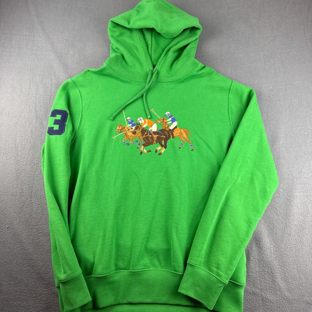 Polo Ralph Lauren Hoodie Men's M Green Triple Pony Embroidered 3 Sweatshirt